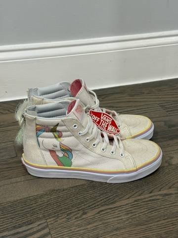 Vans Sk8-Hi Zip Girls Size 6Y Pink Rainbow Unicorn Glitter High Top Sneakers