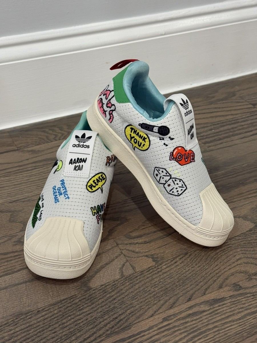 Adidas Superstar 360 Aaron Kai Kids Size 1.5 Blue Graphic Slip On Shoes Sneakers