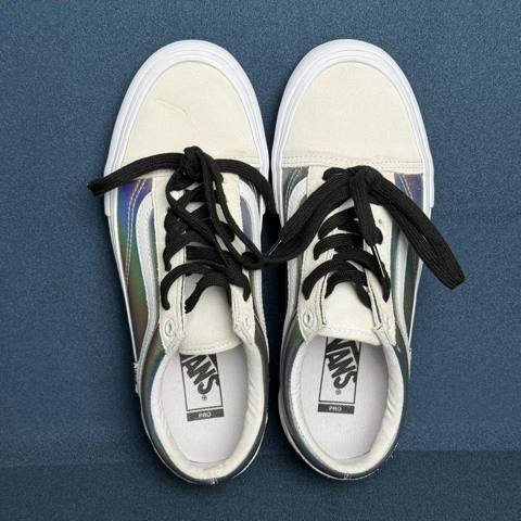 Vans Old Skool Pro Mens 6 Womens 8 Iridescent Silver White Skate Shoes Sneakers photo 4