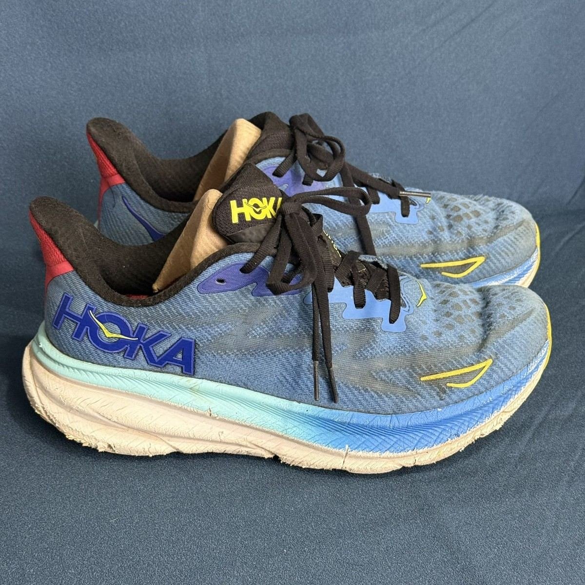 Hoka One One Clifton 9 Mens Size 9 Blue Pink Athletic Running Shoes Sneakers