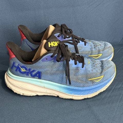 Hoka One One Clifton 9 Mens Size 9 Blue Pink Athletic Running Shoes Sneakers