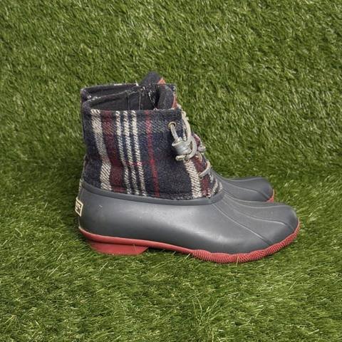 Sperry Saltwater Duck Boots Womens Size 6 Blue Red Wool Plaid Waterproof Rain photo 4