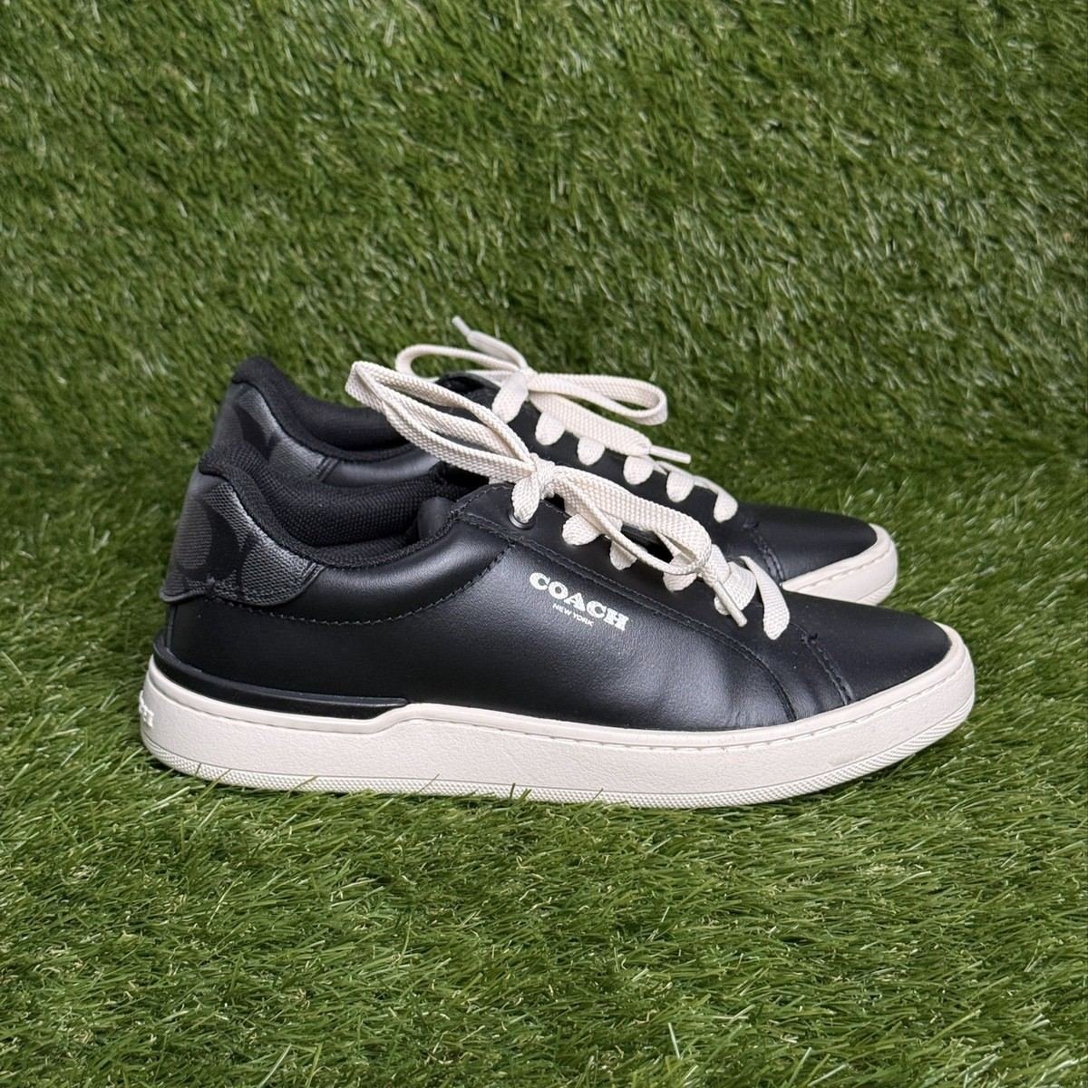 Coach Clip Low Top Womens Size 7 Black Leather Signature Sneakers Shoes CQ651