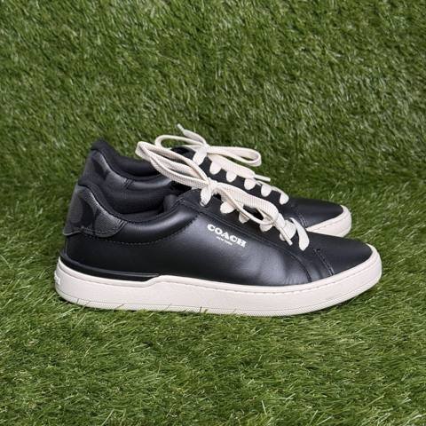 Coach Clip Low Top Womens Size 7 Black Leather Signature Sneakers Shoes CQ651
