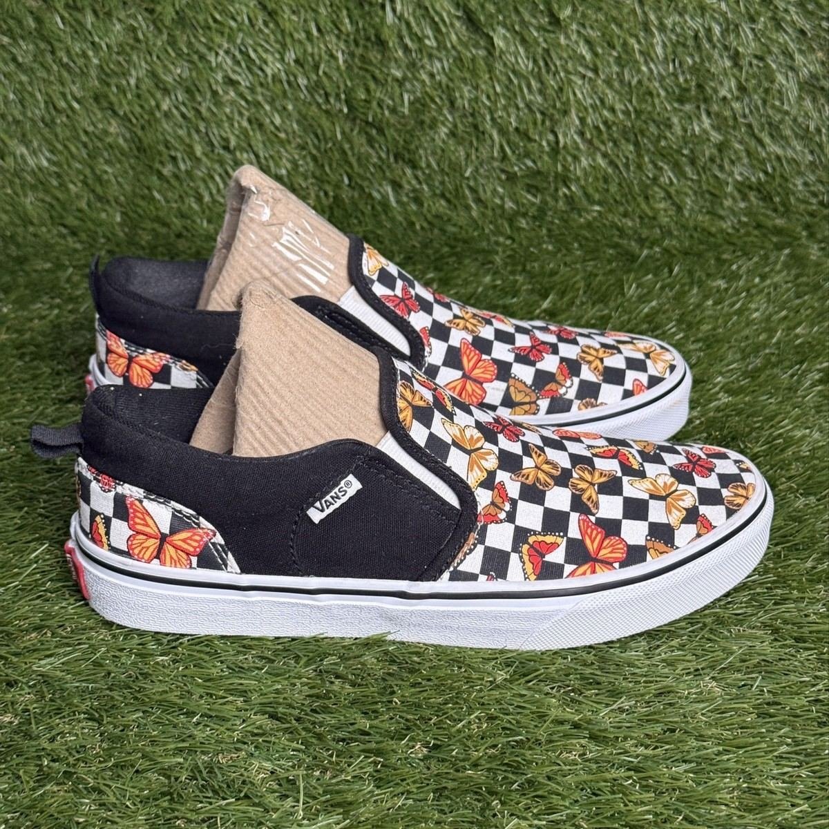 Vans Asher Womens Size 6 Checkerboard Butterfly Multicolor Slip On Skate Shoes