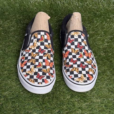 Vans Asher Womens Size 6 Checkerboard Butterfly Multicolor Slip On Skate Shoes photo 2