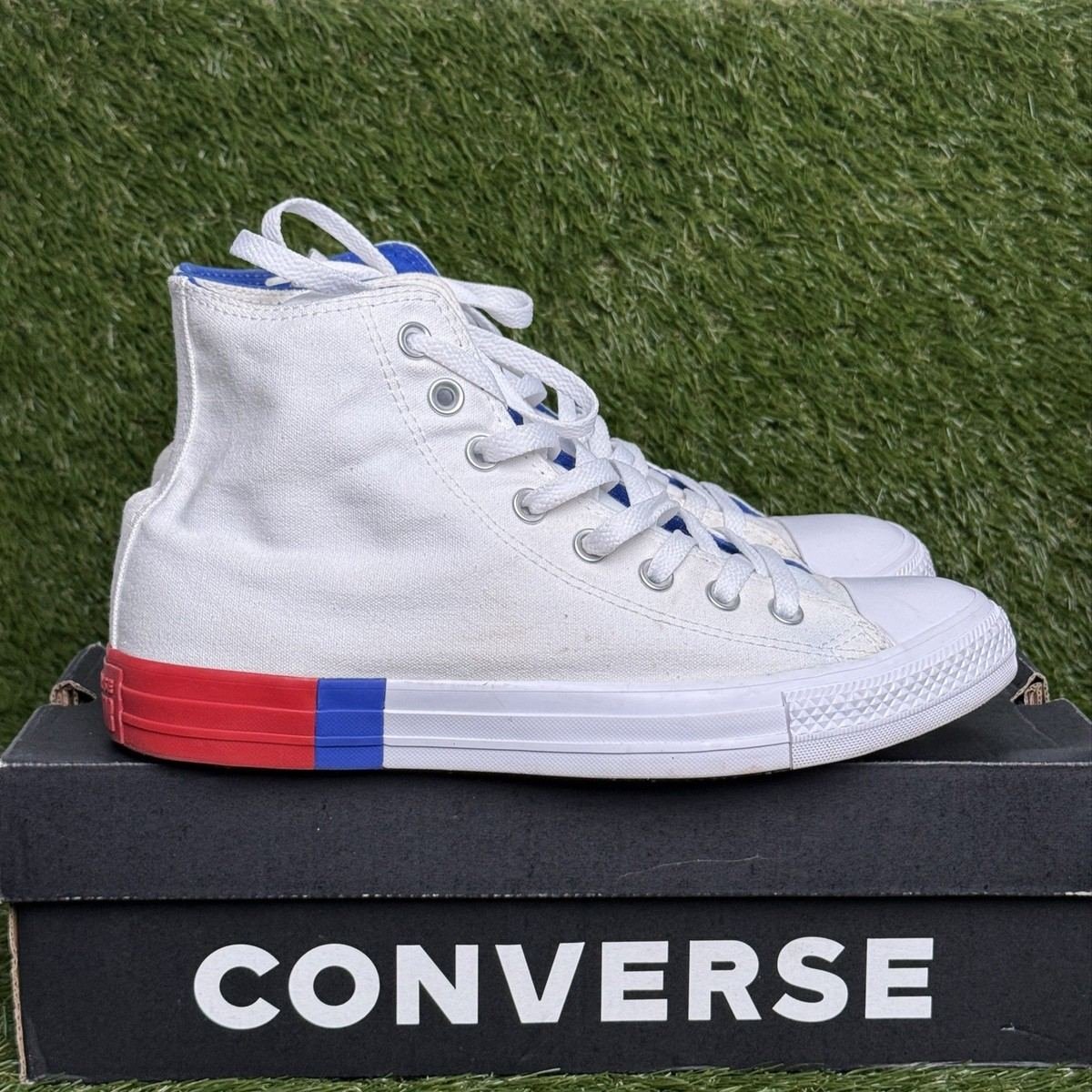 Converse Chuck Taylor All Star Hi Mens 8 Womens 10 White Red Blue High Top Shoes