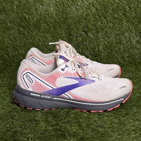 Brooks Ghost 14 Womens Size 10 B White Purple Coral Road Running Shoes Sneakers