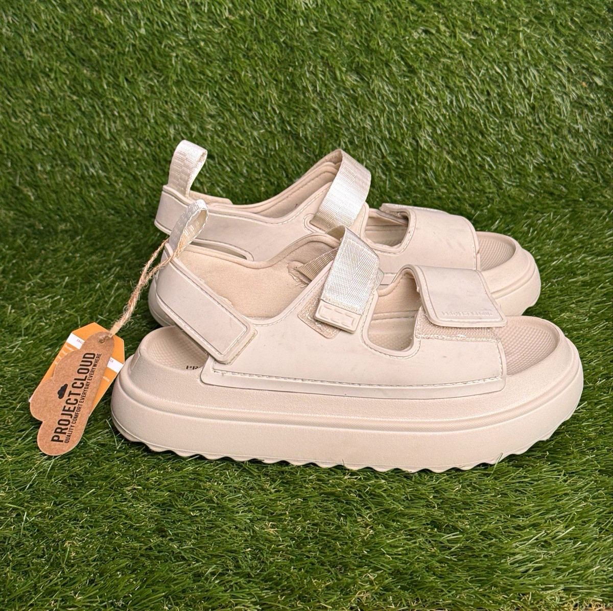 Project Cloud Platform Sandals Womens Size 8.5 Cream Strappy Sport Walking