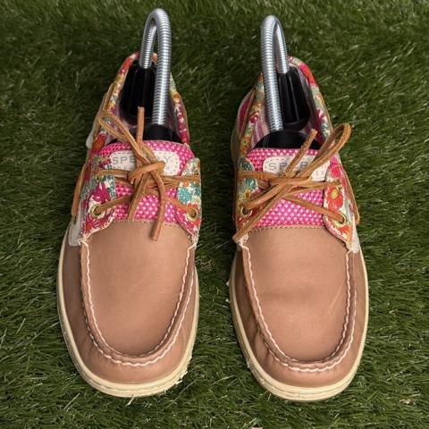 Sperry Top-Sider Womens Size 7.5 M Tan Pink Floral Mesh Leather Boat Shoes photo 3