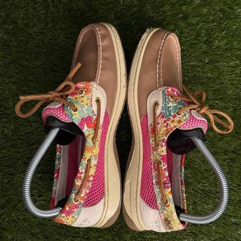 Sperry Top-Sider Womens Size 7.5 M Tan Pink Floral Mesh Leather Boat Shoes photo 6