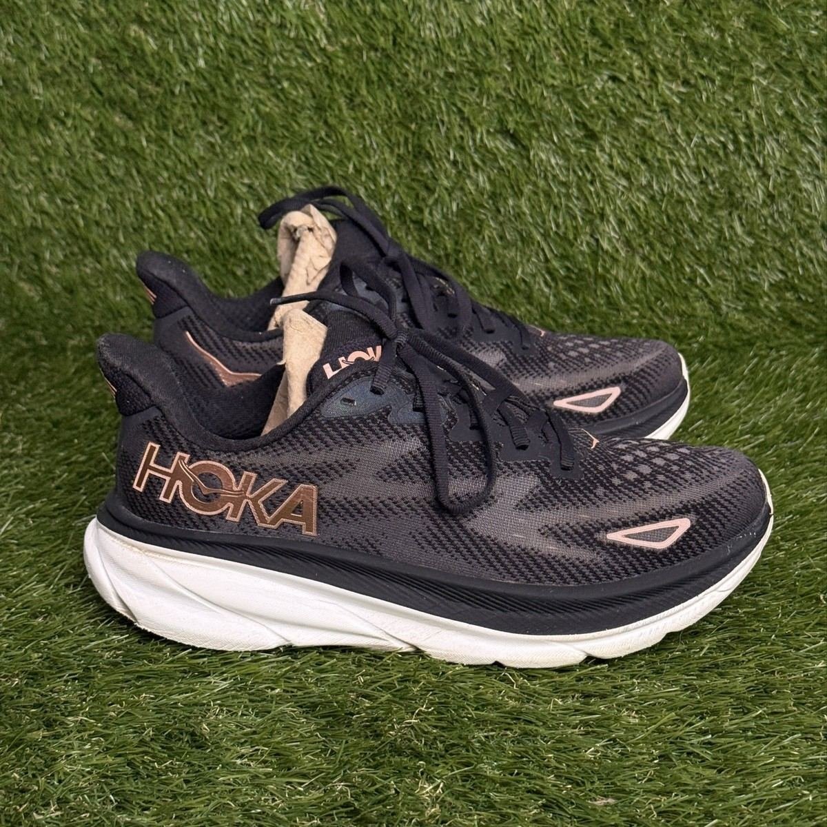 Hoka One One Clifton 9 Womens Size 7 B Black Rose Gold Running Shoes 1127896