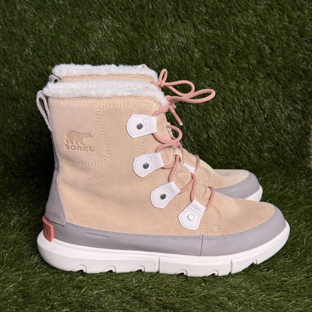 Sorel Explorer II Joan Womens Size 10.5 Pink Gray Suede Waterproof Winter Boots