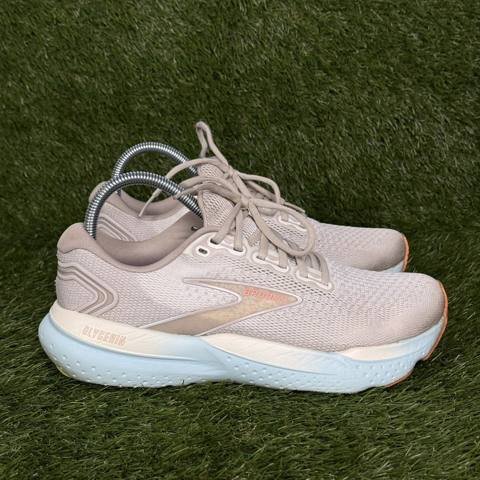 Brooks Glycerin 21 Womens Size 9.5 B Beige Blue Cushioned Running Shoes