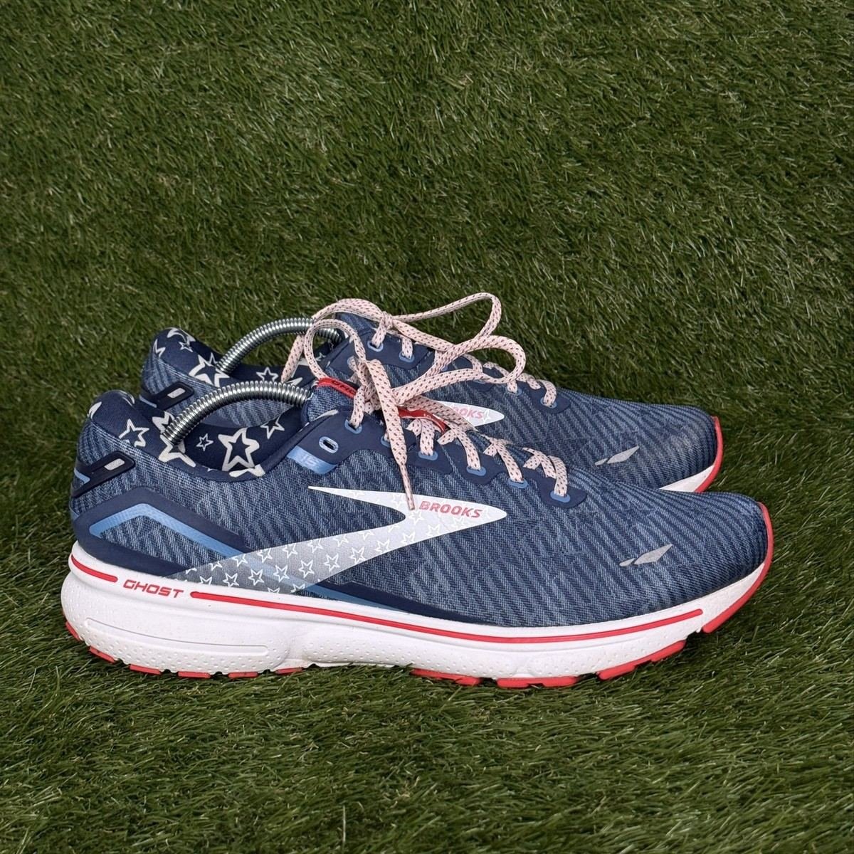 Brooks Ghost 15 Womens Size 12.5 D Red White Blue Stars Stripes Running Shoes