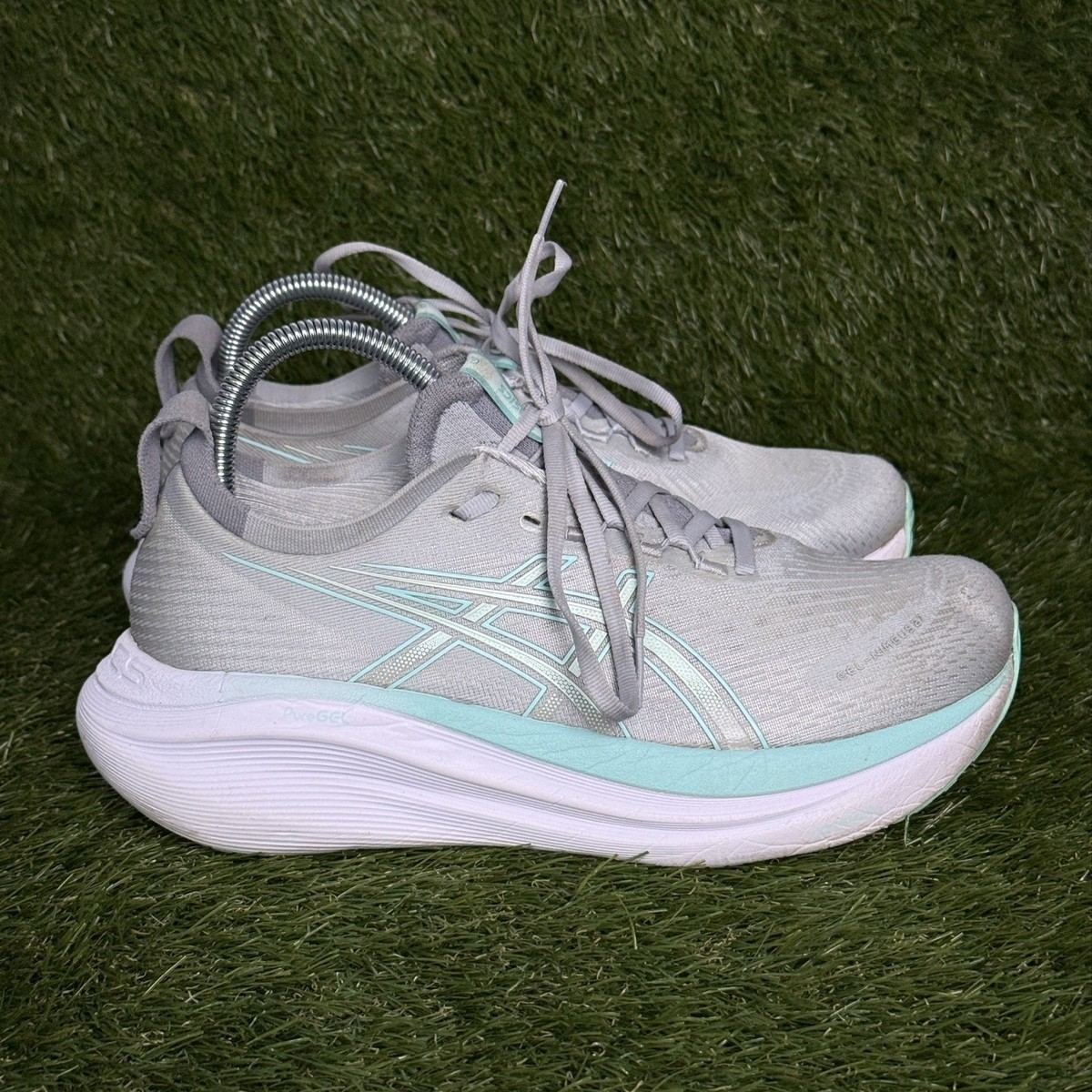 Asics Gel-Nimbus 27 Womens Size 8 Gray White Teal Cushioned Running Shoes