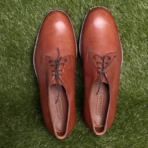 Coach Mens Size 9 M Brown Leather Plain Toe Derby Dress Shoes Italy Vintage photo 6