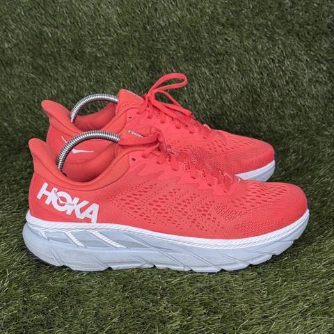 Hoka One One Clifton 7 Womens Size 10.5 Hot Coral Red White Running Shoes