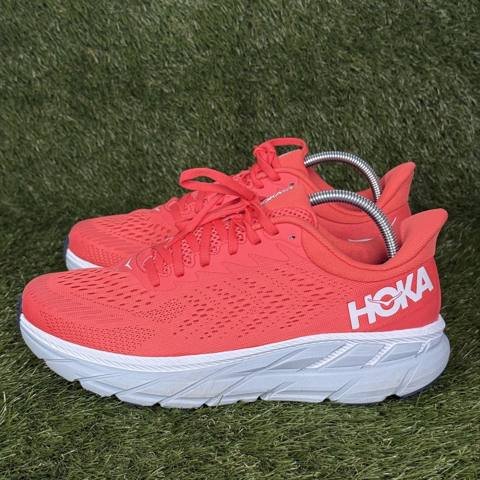 Hoka One One Clifton 7 Womens Size 10.5 Hot Coral Red White Running Shoes photo 4