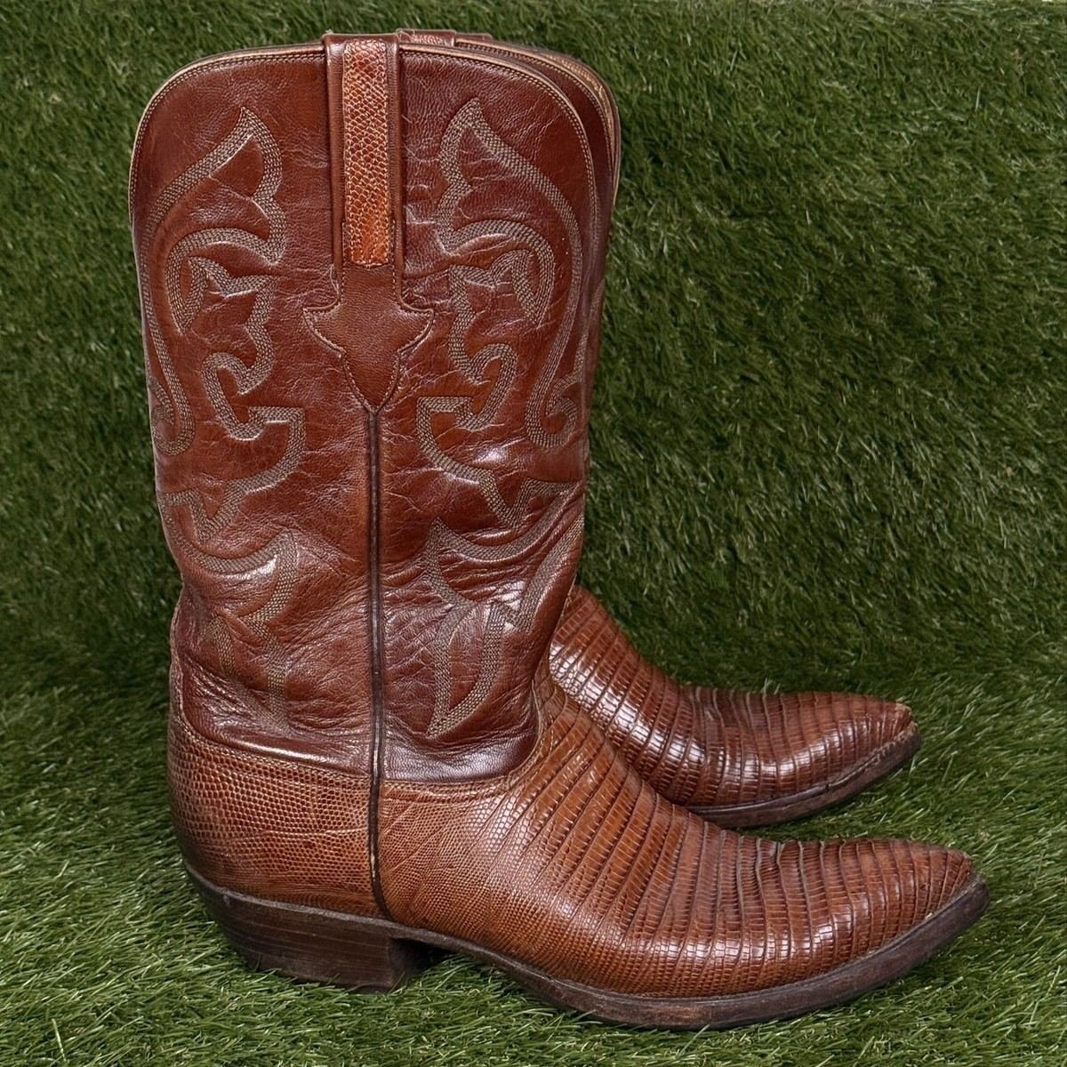 Lucchese Mcreedy Mens Size 9 D Brown Teju Lizard Western Cowboy Boots USA Made
