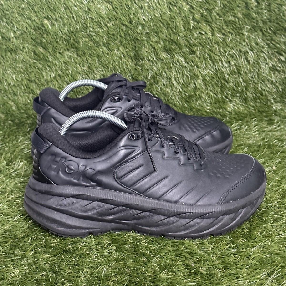 Hoka One One Bondi SR Mens Size 9.5 Black Leather Slip Resistant Work Shoes