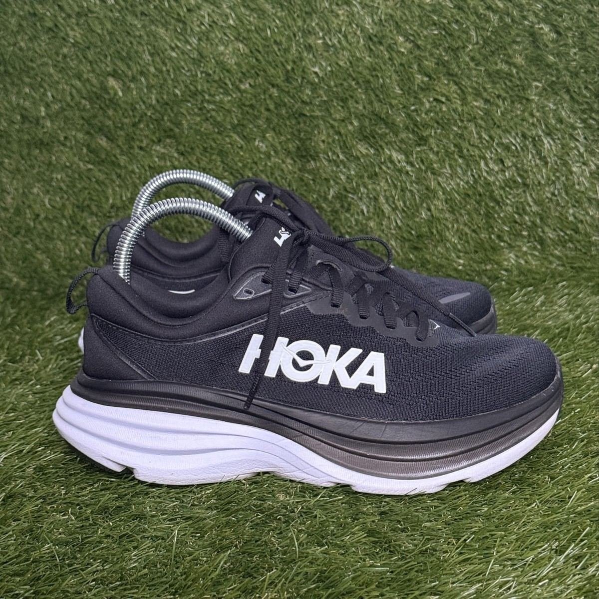 Hoka Bondi 8 Womens Size 7.5 D Wide Black White Max Cushion Running Shoes