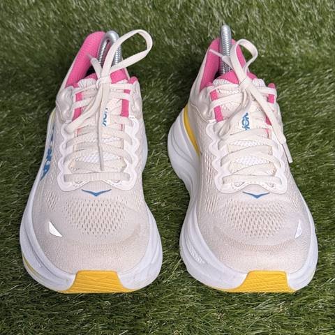 Hoka Bondi 9 Womens Size 8 D Wide Alabaster Pink Yellow Running Shoes photo 3