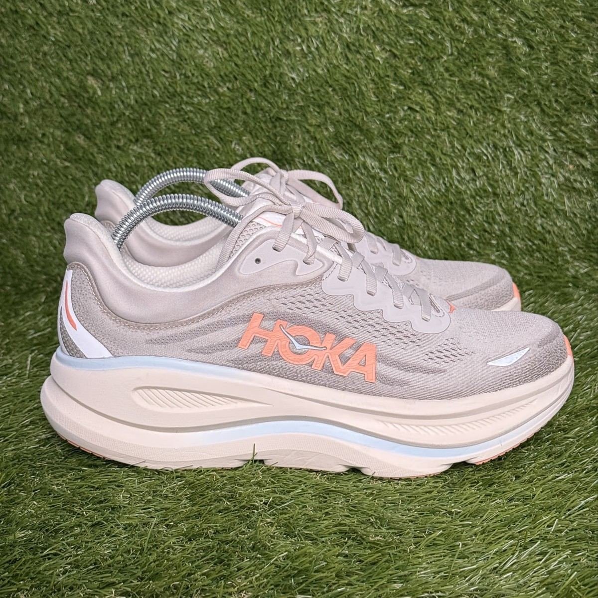 Hoka Bondi 9 Womens Size 11 B White Gray Peach Max Cushion Running Shoes 1162012