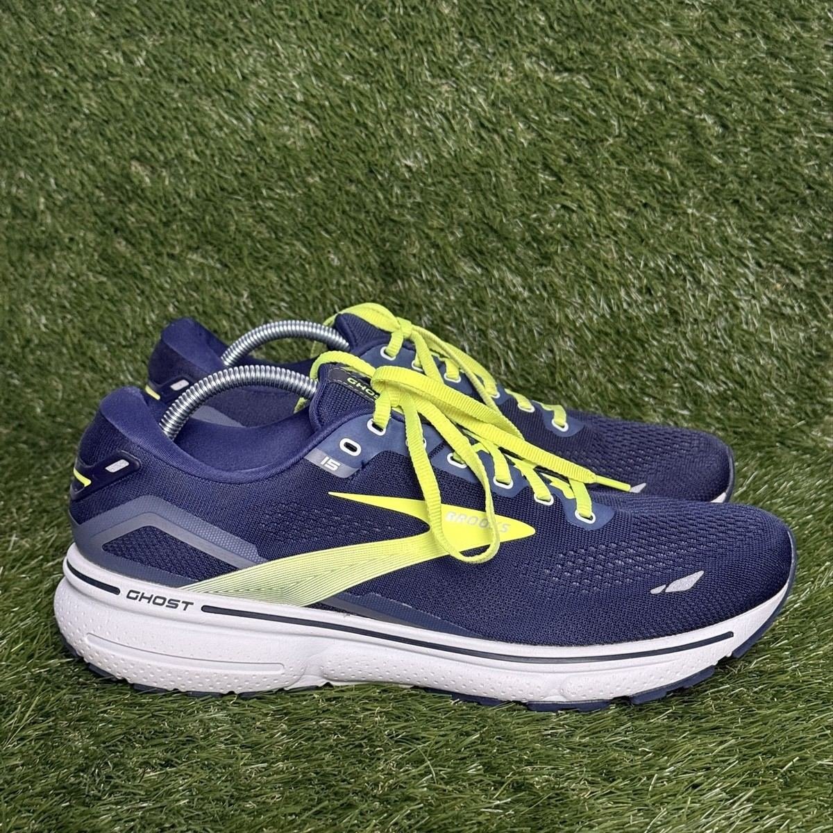 Brooks Ghost 15 Mens Size 11.5 D Navy Neon Cushioned Running Shoes 1103931D429