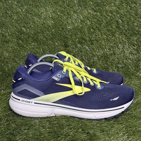 Brooks Ghost 15 Mens Size 11.5 D Navy Neon Cushioned Running Shoes 1103931D429